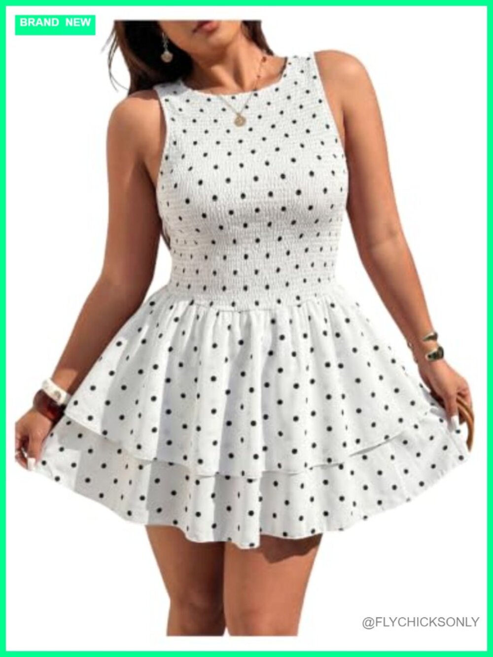 Plus Size Polka Dots Sleeveless Ruffle Hem Mini Dress